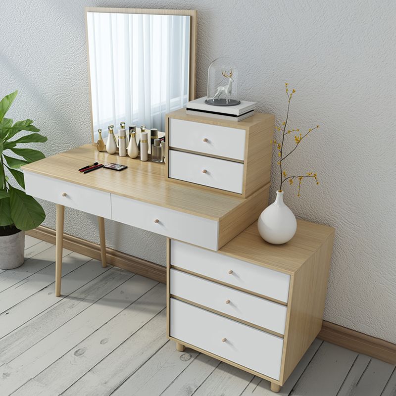 木製の引き出しには、スツールと鏡が付いた虚栄心メイクアップドレッシングテーブルセット-39.4 "w