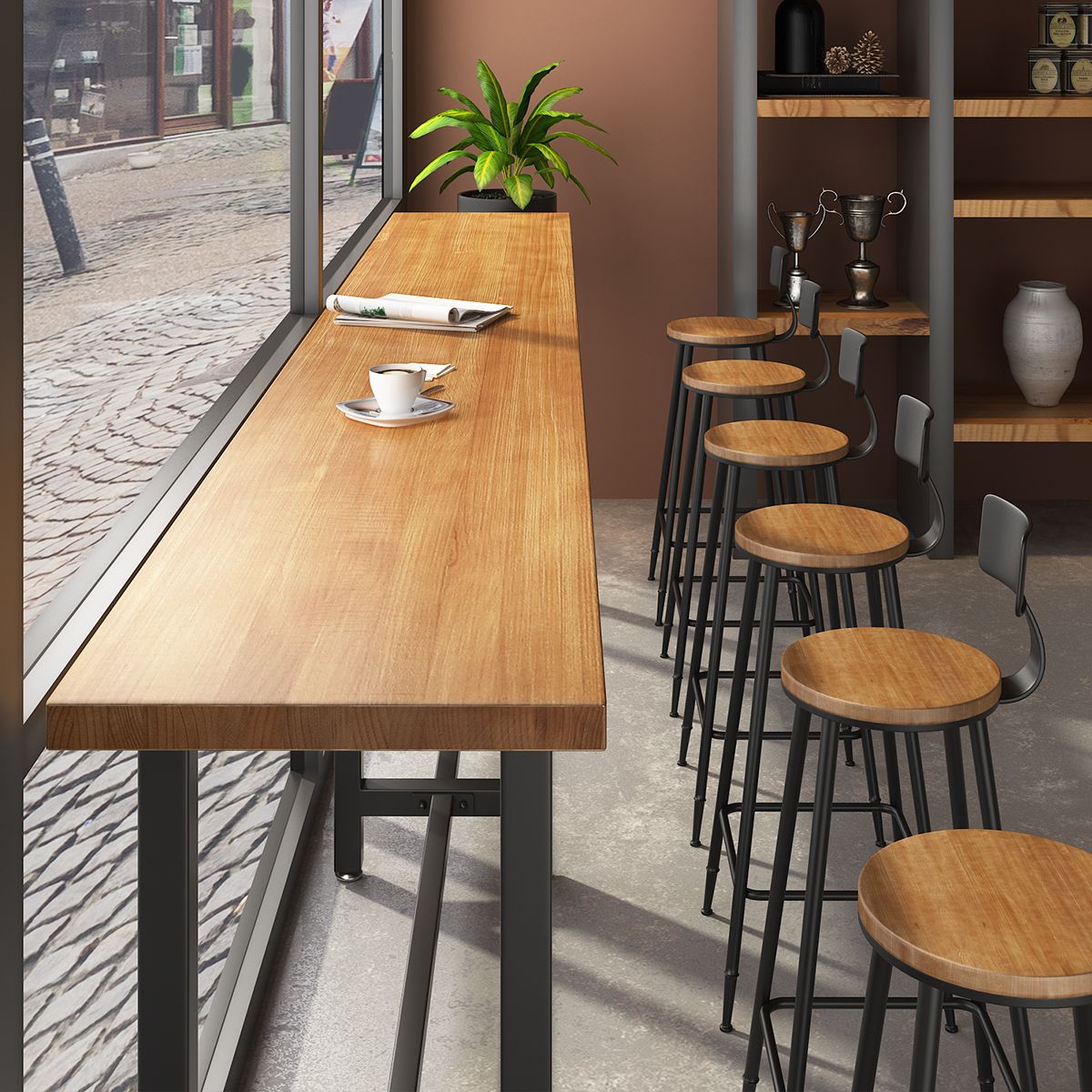 Modern 1/7 Pieces Bar Table Set Rectangle Pine Wood Counter Table with Stools for Shop Clearhalo 'Bar Furniture' 'furn' 'furn_home_bar_bar_sets' 'Furniture' 'Home Bars & Bar Sets' 'home_bar_bar_sets' 'Kitchen & Dining Furniture' 1200x1200_42dbcc66-eb25-4a76-b97d-881572c19864