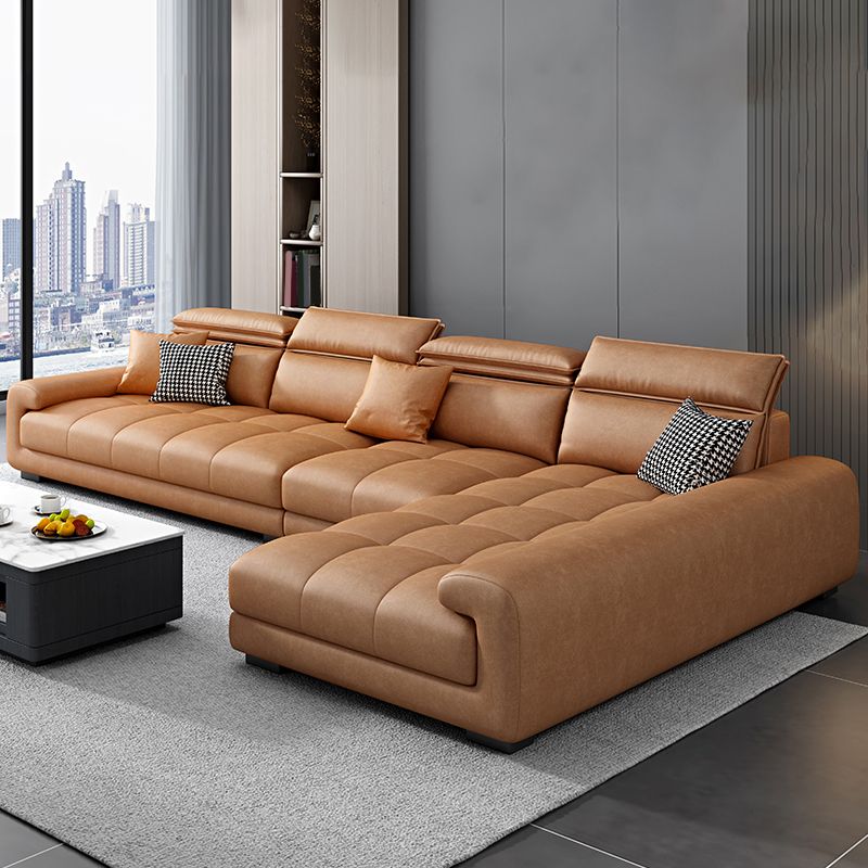 Modern Square Arm Sectional SofaFaux Leather L-Shape Sofa for Living Room