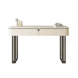 Contemporary Beige Makeup Vanity Desk with Drawers and Wooden Top