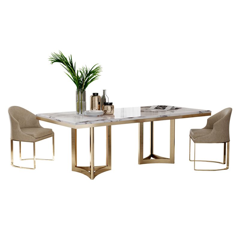 Glam Sintered Stone Dining Table Set with Double Pedestal Base Dining Furniture Clearhalo 'Dining Room Sets' 'Dining Tables & Seating' 'dining_room_set' 'furn' 'furn_dining_room_set' 'Furniture' 'furniture_dining_room_set' 'Kitchen & Dining Furniture' 'kitchen&dining_furn' 'kitchen' 1200x1200_42e207e1-7798-4998-93f2-92168d2bb417