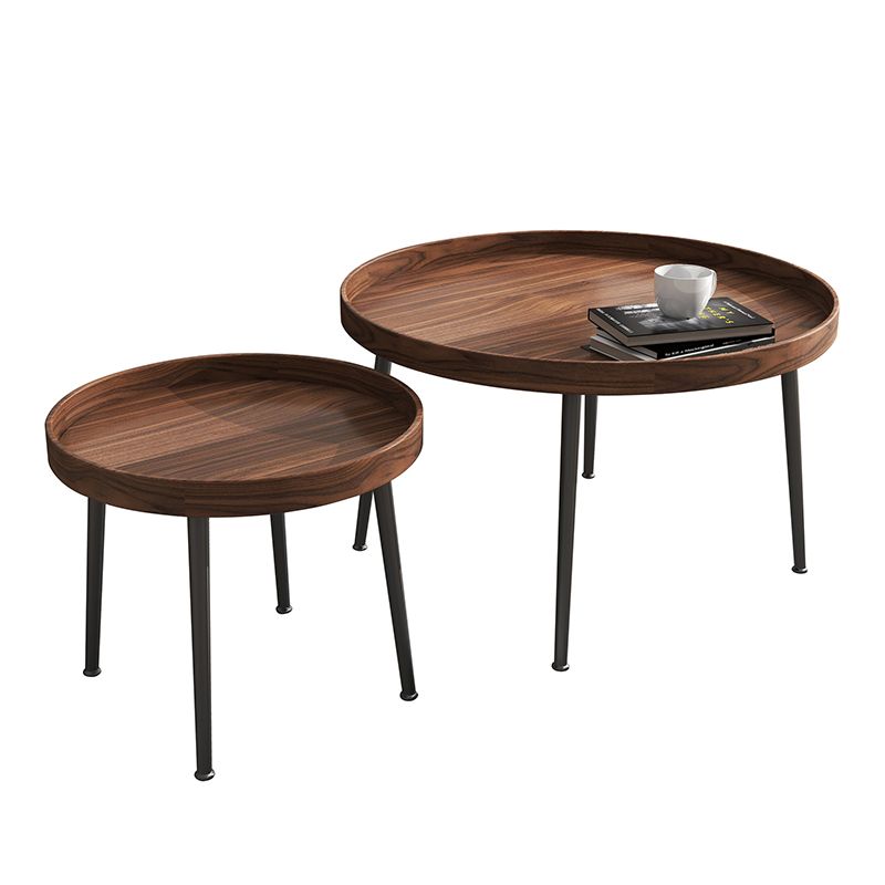 Round Brown/Black Wood Coffee Table 3 Legs Base 2 Nestling Cocktail Table Clearhalo 'Coffee & Accent Tables' 'Coffee Tables' 'coffee_tables' 'furn' 'furn_coffee_tables' 'Furniture' 'furniture_coffee_tables' 'Living Room Furniture' 1200x1200_42e29fc0-ec04-455a-95fc-136300ea5182
