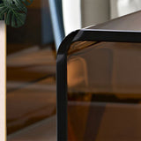 Brown Glass Sled Coffee Table Modern Rectangular 1 Single Cocktail Table