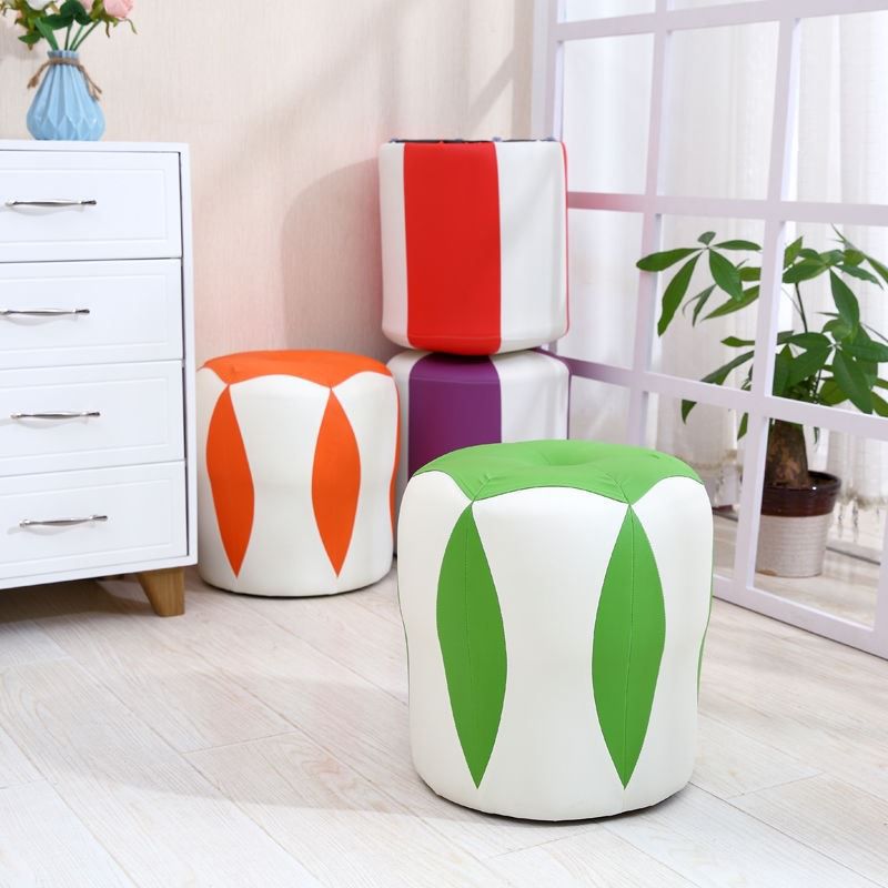 Modern Water Resistant Pouf Round Color Block Leather Indoor Pouf Clearhalo 'furn' 'furn_ottomans_poufs' 'Furniture' 'Living Room Furniture' 'Ottomans & Poufs' 'ottomans_poufs' 1200x1200_42e30822-fa26-44c6-8a9f-dfcca0406b94