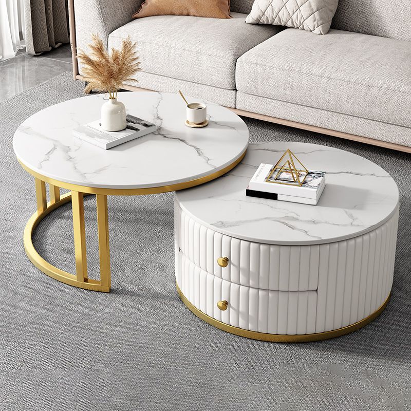 Round Nesting Coffee Table Set Frame Coffee Table Set with 2 Drawers Clearhalo 'Coffee & Accent Tables' 'Coffee Tables' 'coffee_tables' 'furn' 'furn_coffee_tables' 'Furniture' 'Living Room Furniture' 1200x1200_42e43742-83f6-494e-ba44-2a4de23382c5