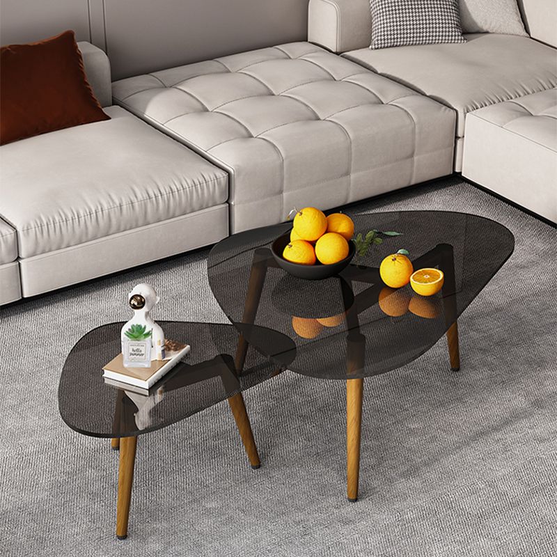 Wood and Glass 3 Legs Coffee Table Modern Triangle Clear Table