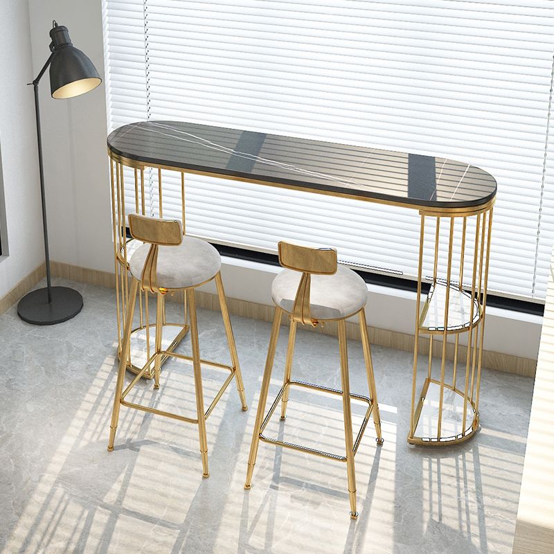 Stone Oval Indoor Glam Bar Dining Table Iron Double Pedestal Bistro Table with Shelve Clearhalo 'Bar Furniture' 'Bar Tables' 'bar_tables' 'furn' 'furn_bar_tables' 'Furniture' 'furniture_bar_tables' 'Kitchen & Dining Furniture' 'kitchen&dining_furn' 'kitchen' 1200x1200_42e70772-40ef-41ca-8dc3-9cde357a0acb