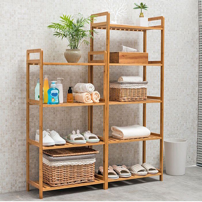 Modern Bamboo Vertical Book Shelf Brown Open Bookshelf for Study Room