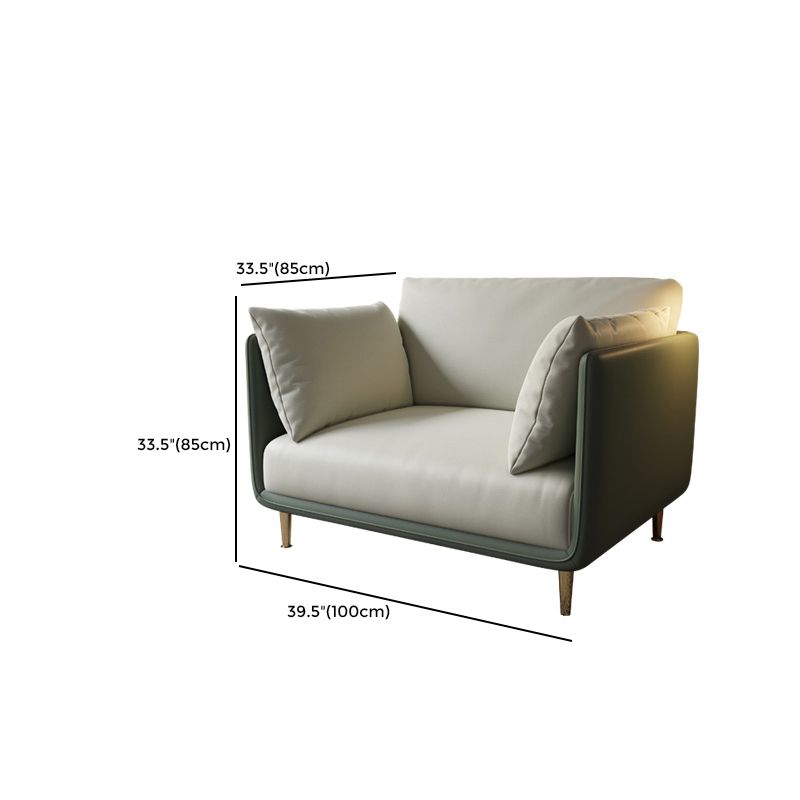 Divano di divano a braccio quadrato moderno per macchia in pelle finta in verde e bianco