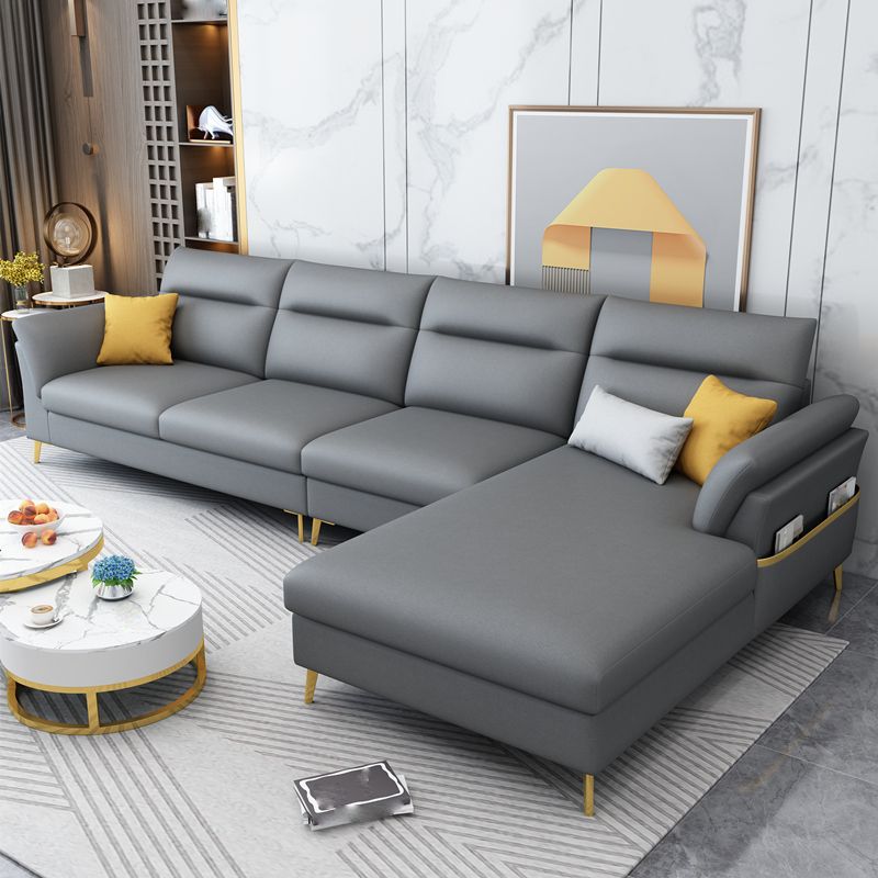 124.01" L x 70.86" W x 35.43" H Faux Leather Sectional Pillow Top Arm Sofa and Chaise Clearhalo 'furn' 'furn_sectionals' 'Furniture' 'furniture_sectionals' 'kitchen' 'kitchen_sectionals' 'Living Room Furniture' 'Sectionals' 1200x1200_42e9da28-251b-4f1a-b382-9bc6cb8deac1