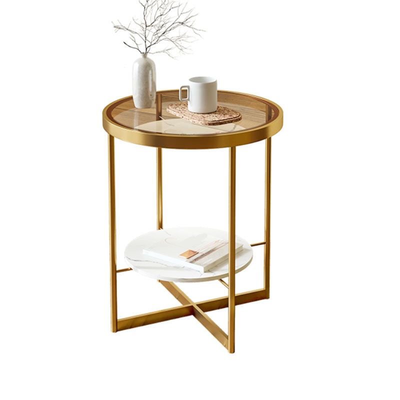 21.65 "背の高い鉄の十字形の脚エンドテーブルラウンドガラス上部テーブル