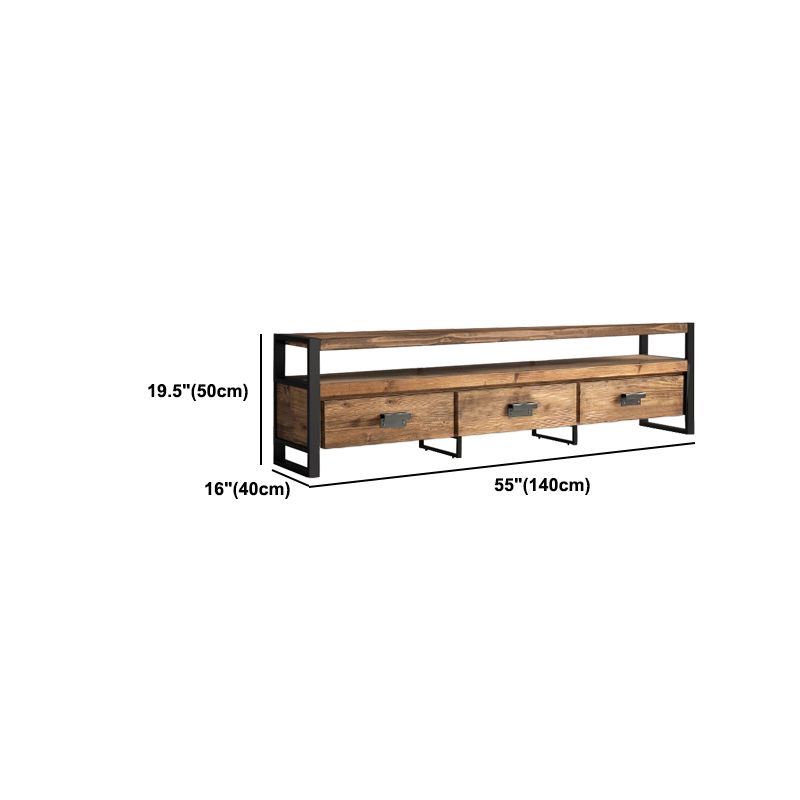Brown Media Console mit Regalen Industriekiefern Holz Top -TV -Medienstand