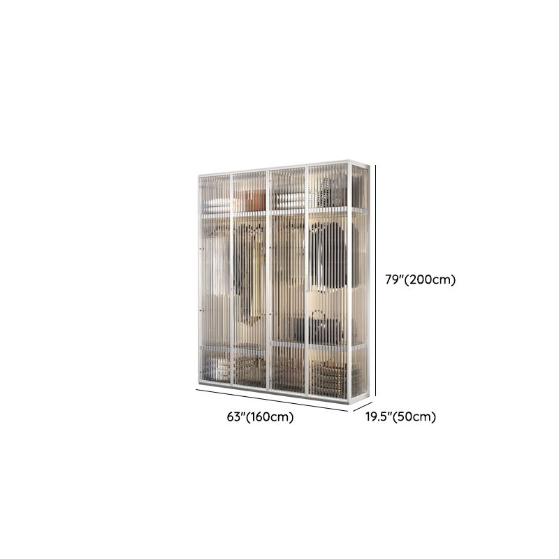 Contemporary Tempered Glass Wardrobe Armoire Freestanding Wardrobe with Shelves Clearhalo 'Armoires & Wardrobes' 'armoires_wardrobes' 'Bedroom Furniture' 'furn' 'furn_armoires_wardrobes' 'Furniture' 1200x1200_42f57852-60c4-46bd-85f0-11c423202310