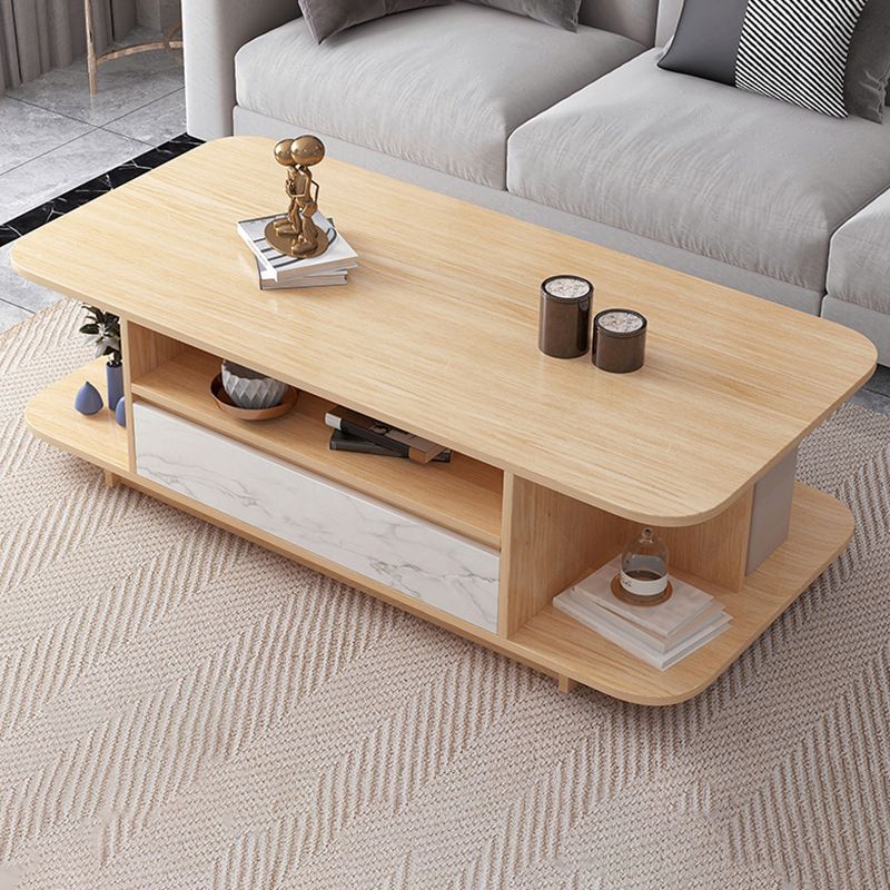 Scandinavian Coffee Table with Shelves and 1 Drawer Cocktail Table Clearhalo 'Coffee & Accent Tables' 'Coffee Tables' 'coffee_tables' 'furn' 'furn_coffee_tables' 'Furniture' 'Living Room Furniture' 1200x1200_42f63448-376d-434e-a3ed-bebf7d23aa54