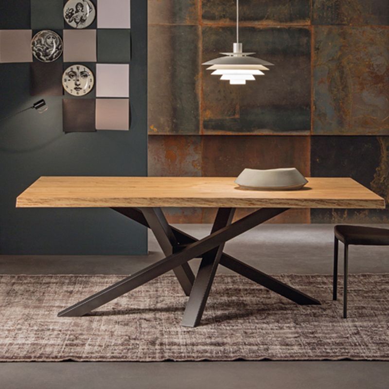 Pine Solid Wood Dining Table Single Pedestal Metallic Base Rectangle Table for Home Clearhalo ' dining_table' 'Dining Tables & Seating' 'Dining Tables' 'furn' 'furn_dining_table' 'Furniture' 'furniture_dining_table' 'Kitchen & Dining Furniture' 'kitchen&dining_furn' 'kitchen' 'kitchen_dining_table' 1200x1200_42f92e6c-8e8c-4815-8ca8-6b198aa80f74