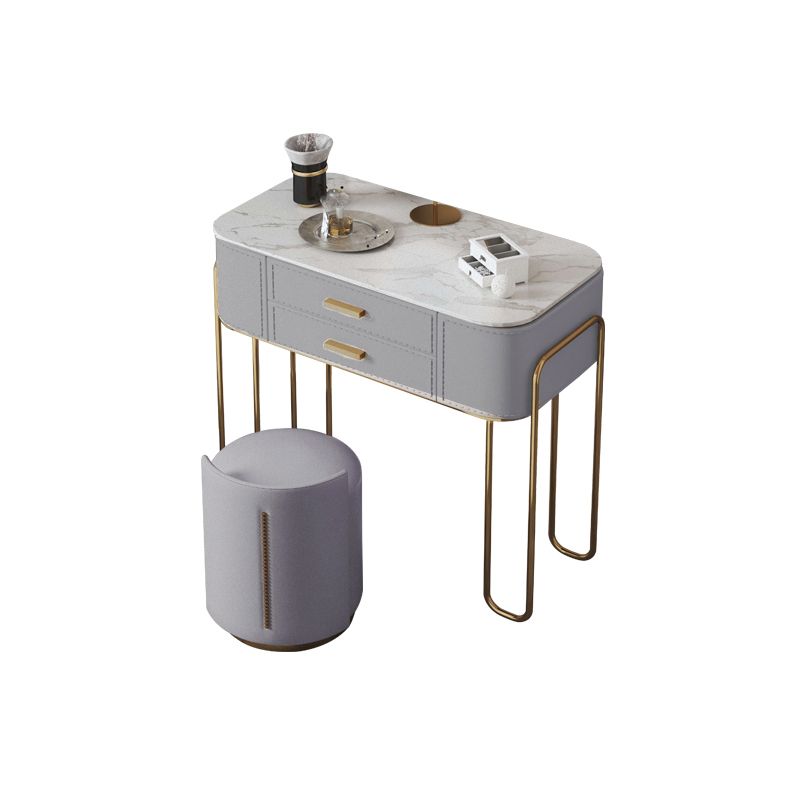 Specchio e 2 cassetti set di sgabelli da toeletta da toeletta per trucco grigio chiaro