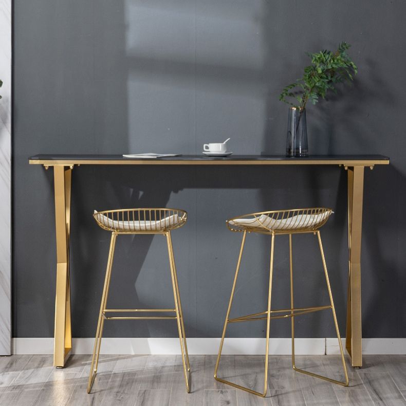 Nordic Bar Table Stone Top Bistro Table with Gold Double Pedestal