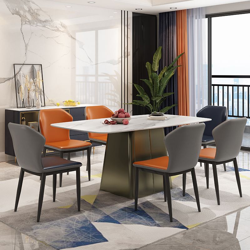 Metal Traditional Luxury Rectangle Table High Gloss White Sintered Stone Table with Pedestal Clearhalo ' dining_table' 'Dining Tables & Seating' 'Dining Tables' 'furn' 'furn_dining_table' 'Furniture' 'furniture_dining_table' 'Kitchen & Dining Furniture' 'kitchen&dining_furn' 'kitchen' 'kitchen_dining_table' 1200x1200_42faa136-d434-4db9-bac6-2d0f532af5f5