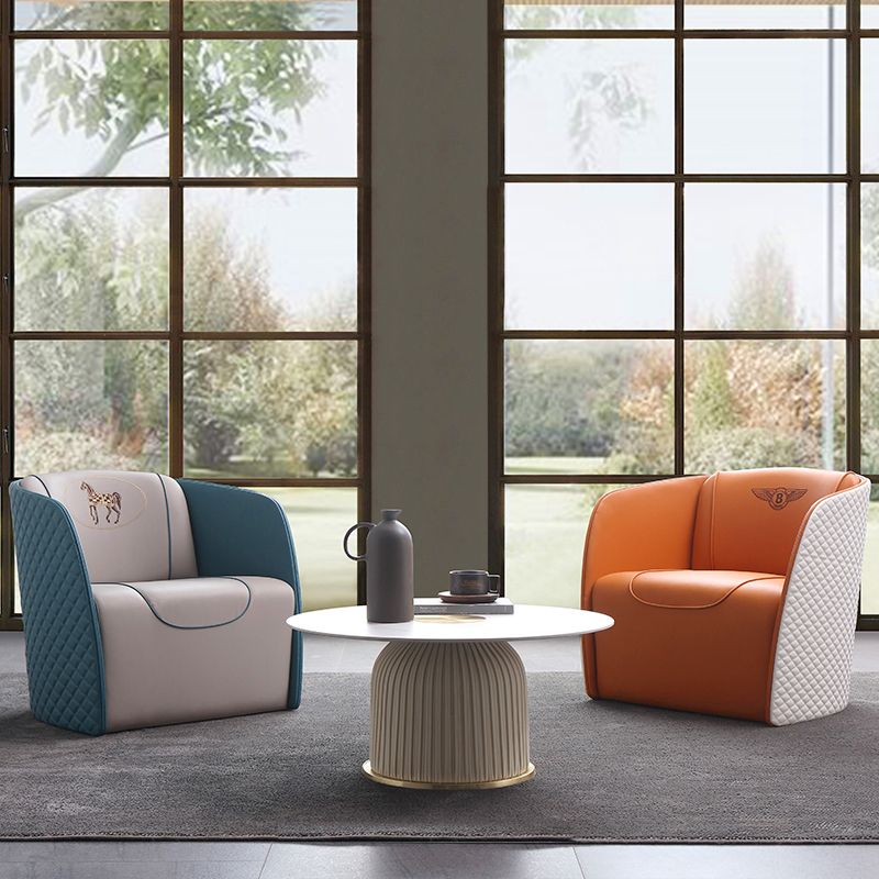 Contemporary Solid Color Chair Faux Leather Barrel Accent Chair