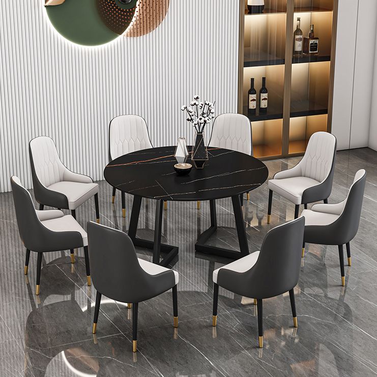 Glam Round Sintered Stone Dining Table Standard Kitchen Dining Table with Double Pedestal Base Clearhalo ' dining_table' 'Dining Tables & Seating' 'Dining Tables' 'furn' 'furn_dining_table' 'Furniture' 'furniture_dining_table' 'Kitchen & Dining Furniture' 'kitchen&dining_furn' 'kitchen' 'kitchen_dining_table' 1200x1200_42fd50b2-f1f9-4c90-9061-876ab42956cd