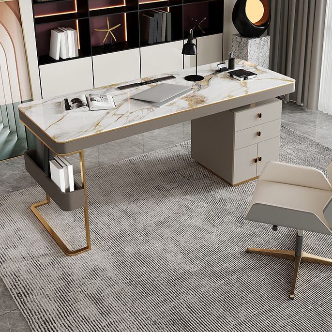 Rectangular Shaped Office Laptop Table Reversible Grey Writing Desk with 2 Drawers Clearhalo 'furn' 'furn_office_desk' 'Furniture' 'Office Desks' 'Office Furniture' 'office_desk' 1200x1200_42fecab8-7273-4a31-b26a-ea02abb8c90b