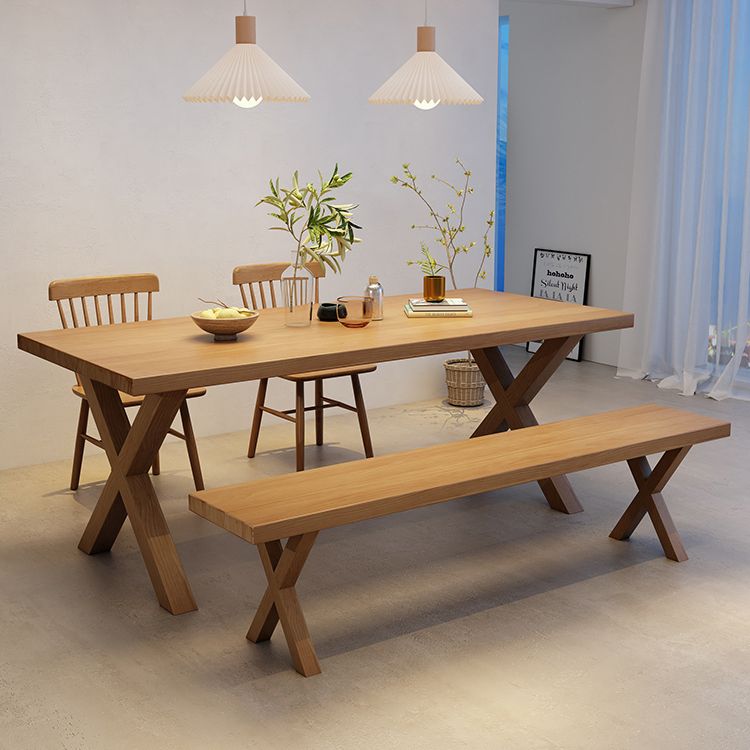 Industrial Dinner Table Rectangle Solid Wood Dinette Table in Brown