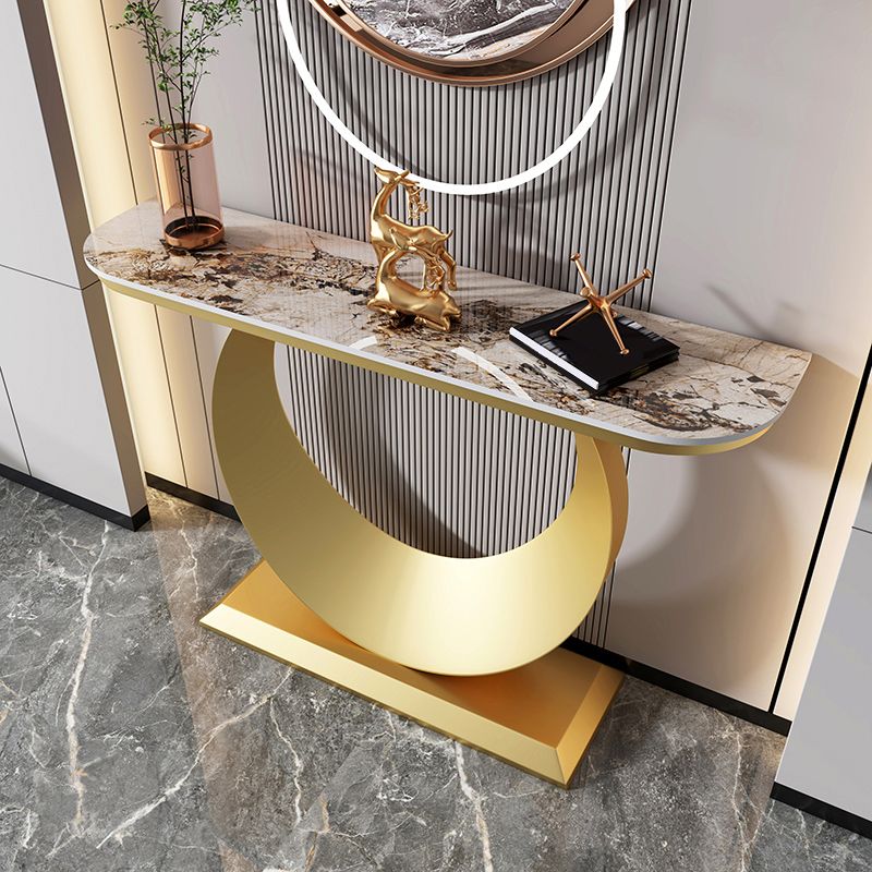 Zeitgenössische Halbmondkonsole Akzenttisch Antikes Finish -Konsole -Sofa Tisch in Stein