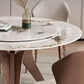 Round Convertible Dining Table Modern Stone Top Pedestal Table in Gold