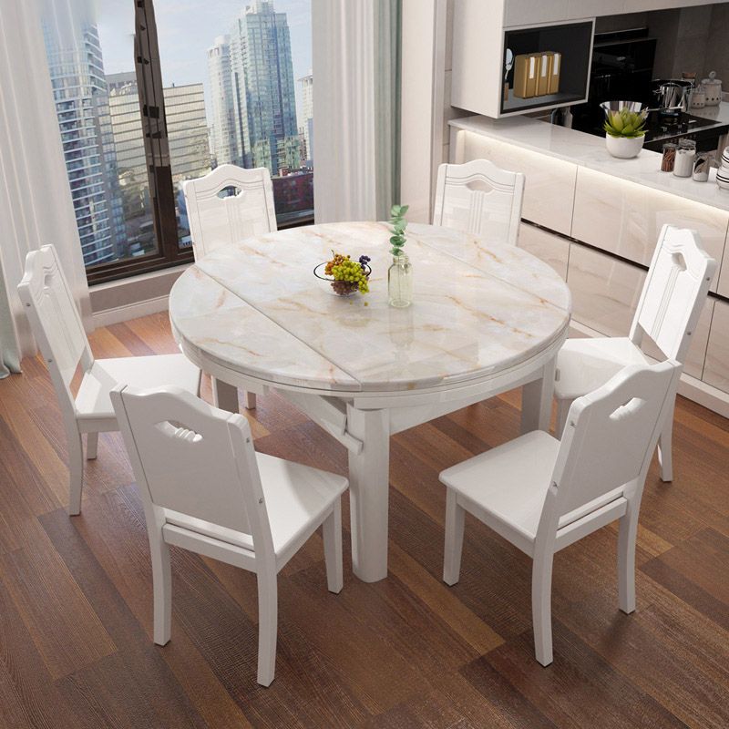 Modern Round Stone Dining Table Rubber Wood Base for Dining Room