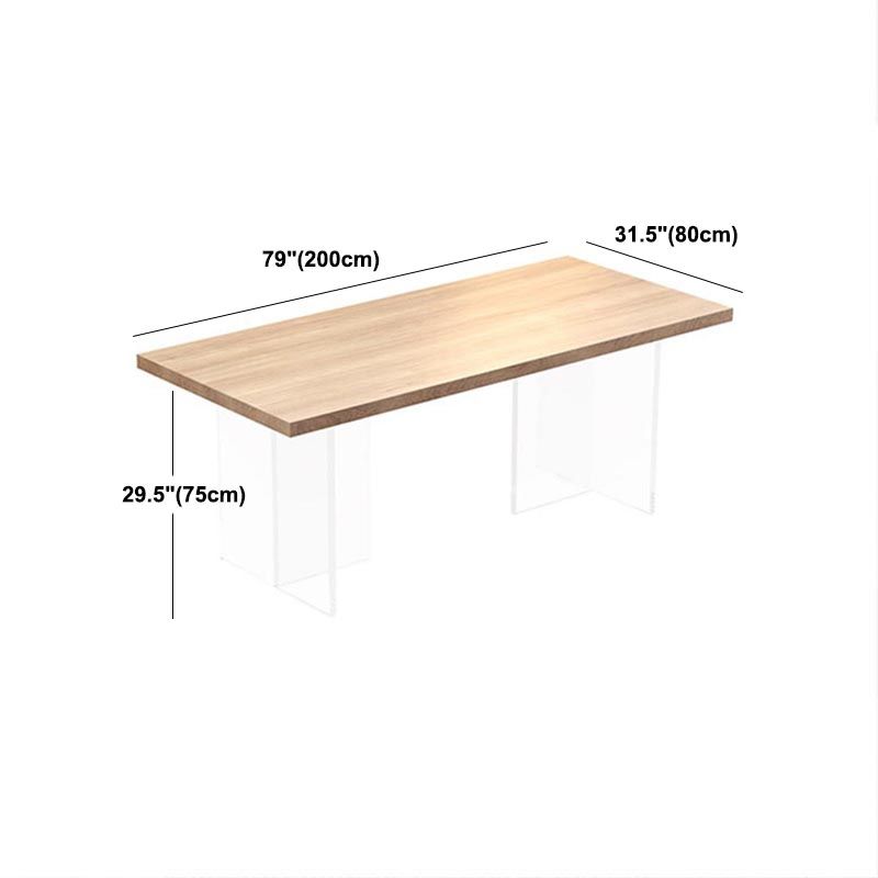 Contemporary Natural Wood Table Home Rectangle Dining Table with Double Pedestal Clearhalo 'Dining Tables & Seating' 'Dining Tables' 'dining_table' 'furn' 'furn_dining_table' 'Furniture' 'furniture_dining_table' 'Kitchen & Dining Furniture' 'kitchen' 'kitchen_dining_table' 1200x1200_43100e83-5d19-49ed-b11f-ab8c8ee0cba0