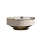 Table basse ronde sur piédestal en acier inoxydable avec dessus en ardoise gris/or