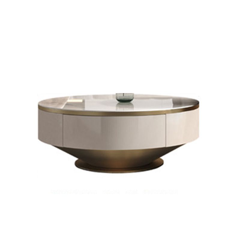 Table basse ronde sur piédestal en acier inoxydable avec dessus en ardoise gris/or