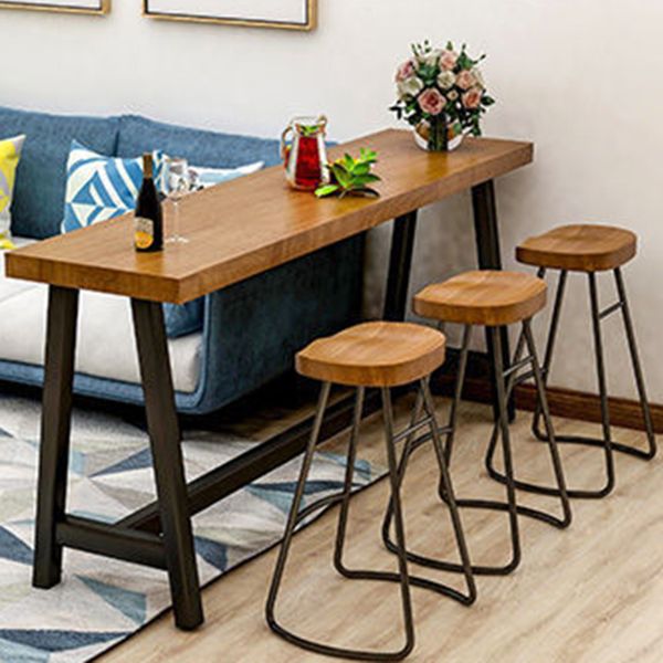 Mesa de barra rectangular de estilo módem mesa de comedor de barra de madera sólida con base de caballete