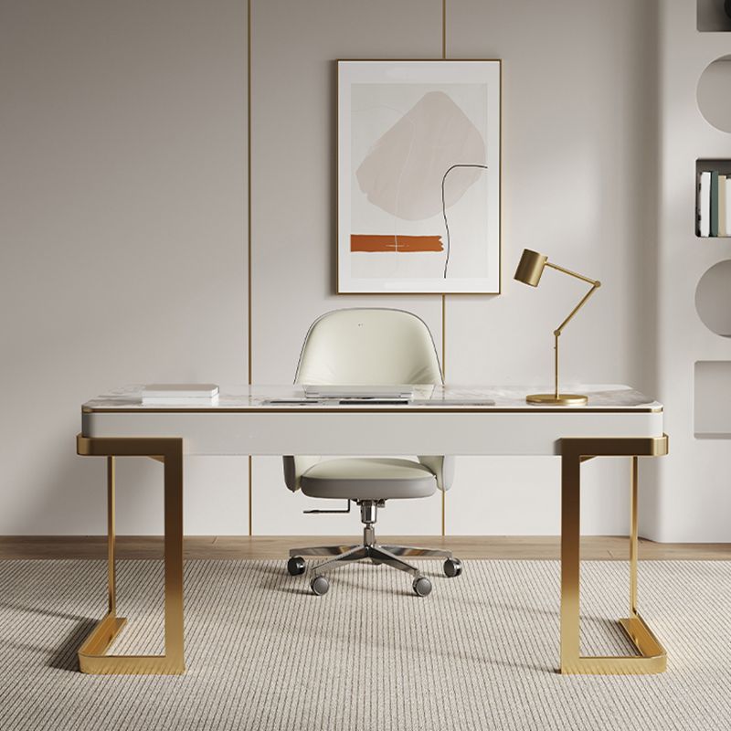 Modern Stone Office Desk Rectangular Shape Task Desk with 2-Drawers in White/Grey Clearhalo 'furn' 'furn_office_desk' 'Furniture' 'Office Desks' 'Office Furniture' 'office_desk' 1200x1200_431a4ece-0de8-4e02-a85d-f675118b3966