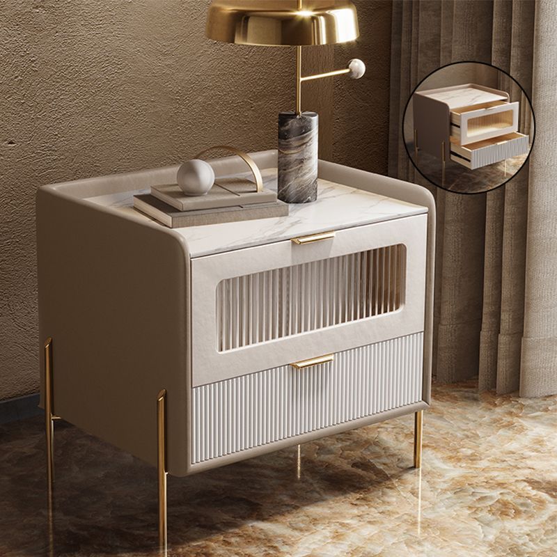 18.9 "/20.5"背の高いガラス/ストーントップナイトスタンド、モダン1/2-引き出しナイトスタンド