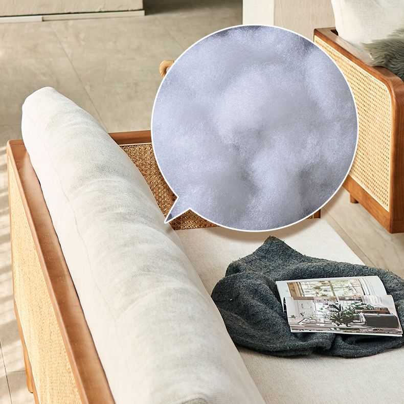 25,59 "hoher Leinensofa weißer Smoking -Arm -Sofa mit losen Rücken in festem Holz