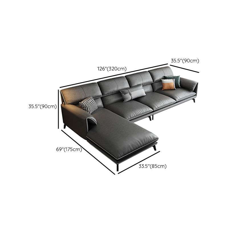35"H Contemporary Sectional Sofa Leather Grey Stationary Sectionals Clearhalo 'furn' 'furn_sectionals' 'Furniture' 'Living Room Furniture' 'Sectionals' 1200x1200_433684e0-5891-4eba-97a2-3afa102ac692