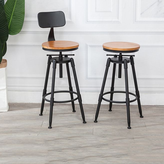 Tabouret industriel en métal, siège rond en bois, tabouret de comptoir réglable, finition mate