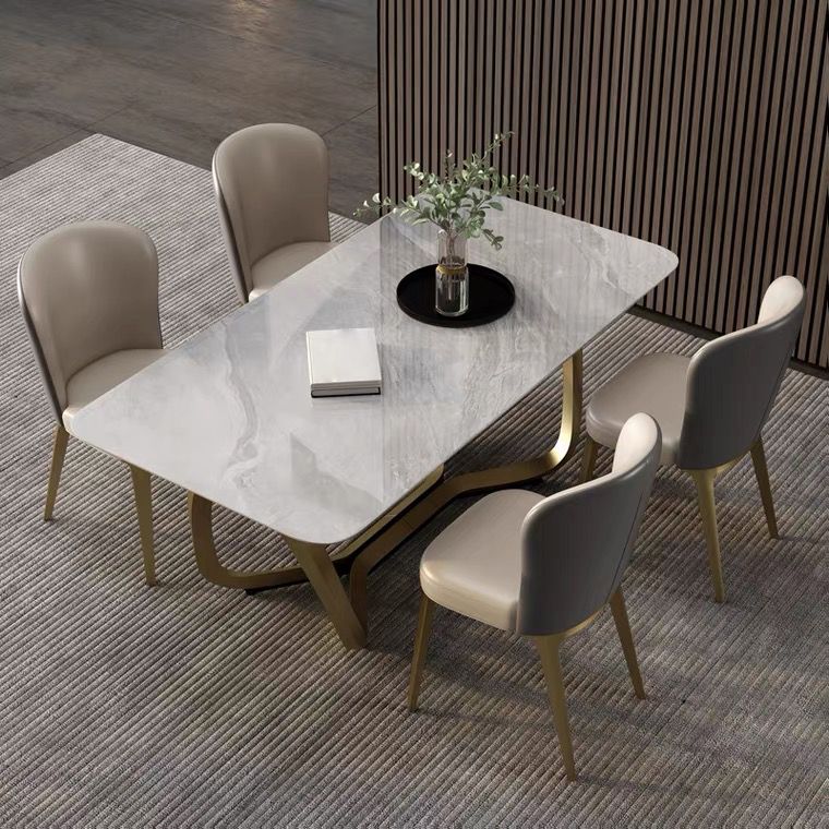 Minimalist Sintered Stone Dining Room Set Standard Height with Trestle Base Dining Set Clearhalo 'Dining Room Sets' 'Dining Tables & Seating' 'dining_room_set' 'furn' 'furn_dining_room_set' 'Furniture' 'furniture_dining_room_set' 'Kitchen & Dining Furniture' 'kitchen&dining_furn' 'kitchen' 1200x1200_4338c1e9-3ddd-4ec0-9f8c-413fddfef7c8