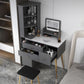 Materiale a base di legno in stile glam tavolo da toeletta bianca/grigia con cassetti e ripiani