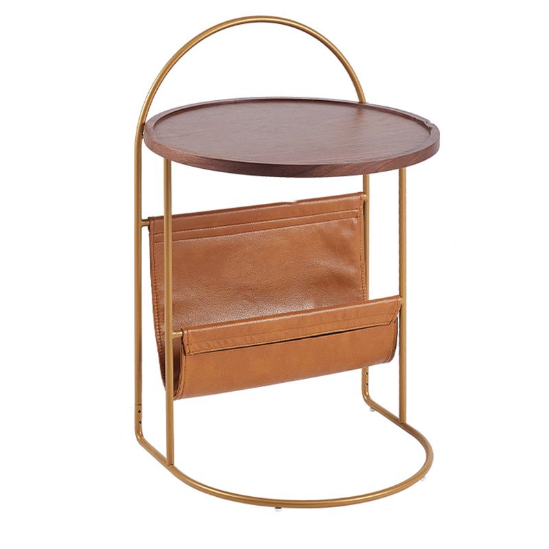Mesa lateral de madera sólida con mesa de esquina superior de bandeja redonda de almacenamiento