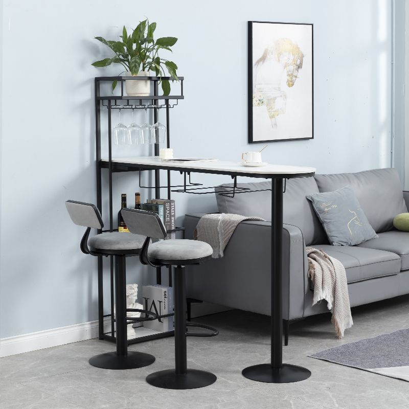 Glam Iron Bar Table Faux Marble White Top 41.3"H Bistro Table with Wine Rack Clearhalo 'Bar Furniture' 'Bar Tables' 'bar_tables' 'furn' 'furn_bar_tables' 'Furniture' 'furniture_bar_tables' 'Kitchen & Dining Furniture' 1200x1200_433dd431-0830-4dd8-90b9-cb7c48e6d693
