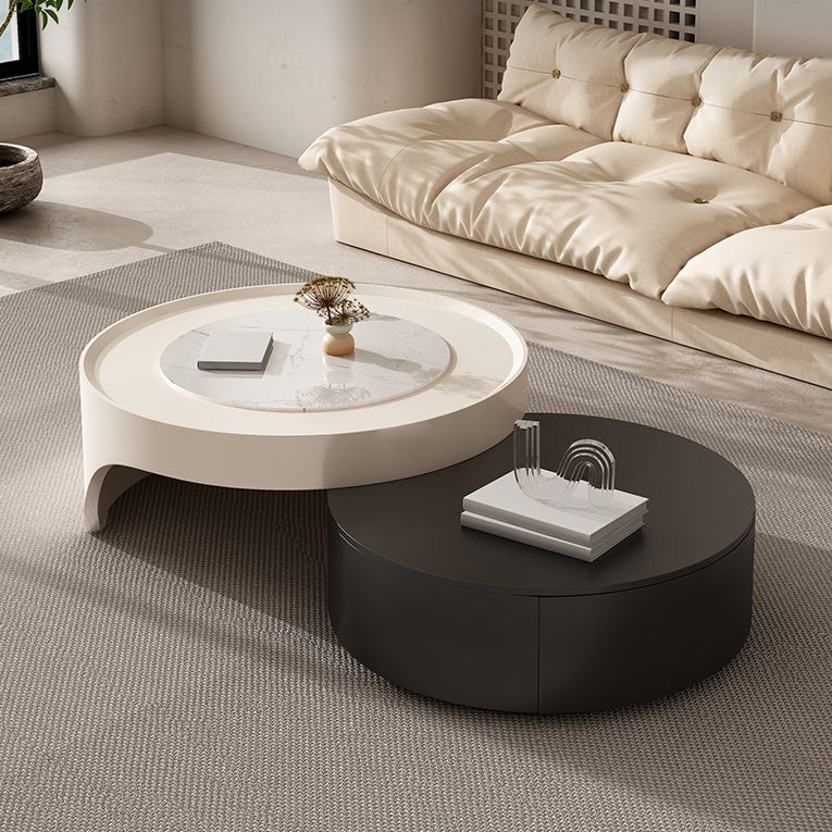 Moderno 2 nidificazione tavolino set tavolo da cocktail in ardesia rotondo con 2 cassetti