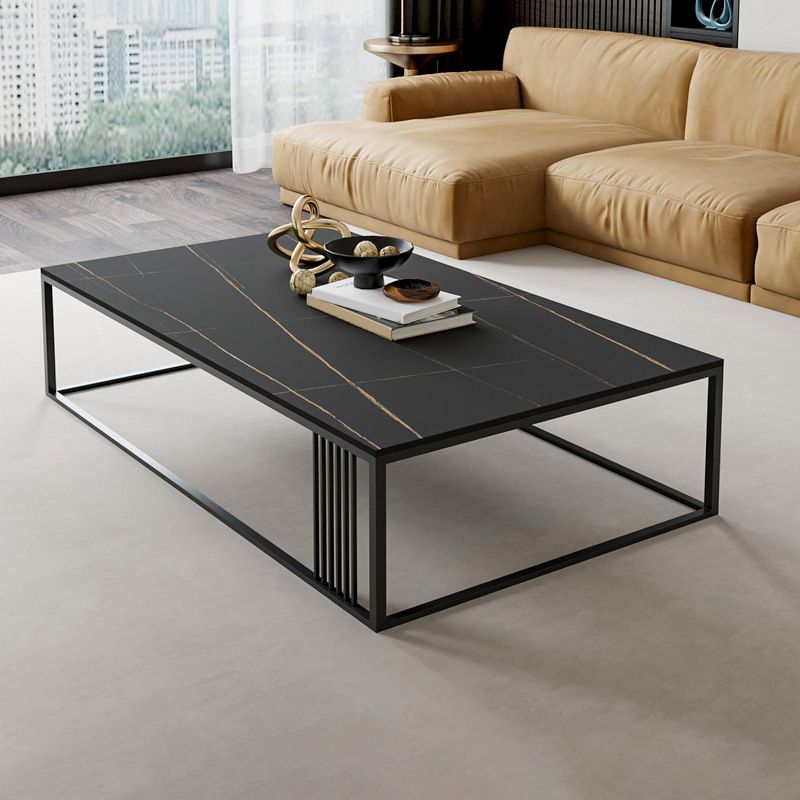 Metal Frame Rectangular Coffee Table Stone Top Cocktail Table Clearhalo 'Coffee & Accent Tables' 'Coffee Tables' 'coffee_tables' 'furn' 'furn_coffee_tables' 'Furniture' 'Living Room Furniture' 1200x1200_43415018-93a0-43fd-b187-5bbaf8d18a5a