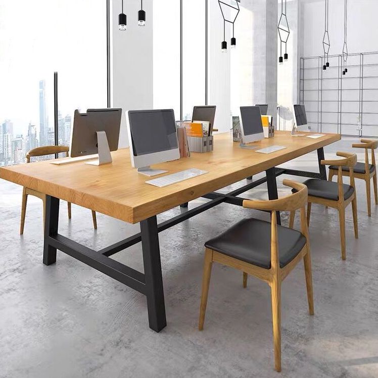 Rectangle Wood Color Dining Table Solid Wood Table Industrial with Trestle Base Clearhalo ' dining_table' 'Dining Tables & Seating' 'Dining Tables' 'furn' 'furn_dining_table' 'Furniture' 'furniture_dining_table' 'Kitchen & Dining Furniture' 'kitchen&dining_furn' 'kitchen' 'kitchen_dining_table' 1200x1200_43444fe6-ae72-4549-8aa1-ea0faa972722