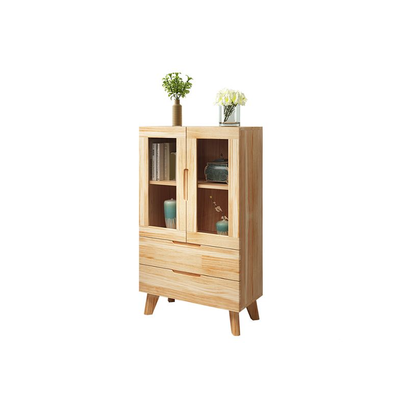 Pine Wood Glass Paned Accent Cabinet 47.6" Tall Natural Storage Chest Clearhalo 'Cabinets & Chests' 'cabinets_chests' 'furn' 'furn_cabinets_chests' 'Furniture' 'Living Room Furniture' 1200x1200_43464742-63be-43ca-a06d-16e61c627e4f