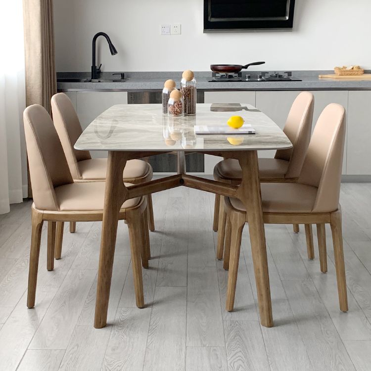 Mid-century Dining Table Rectangle 4-foot Solid Wood Table with Stone Top Clearhalo 'Dining Tables & Seating' 'Dining Tables' 'dining_table' 'furn' 'furn_dining_table' 'Furniture' 'furniture_dining_table' 'Kitchen & Dining Furniture' 'kitchen' 'kitchen_dining_table' 1200x1200_43479d9c-6b87-4933-bb4e-945913d94fd5