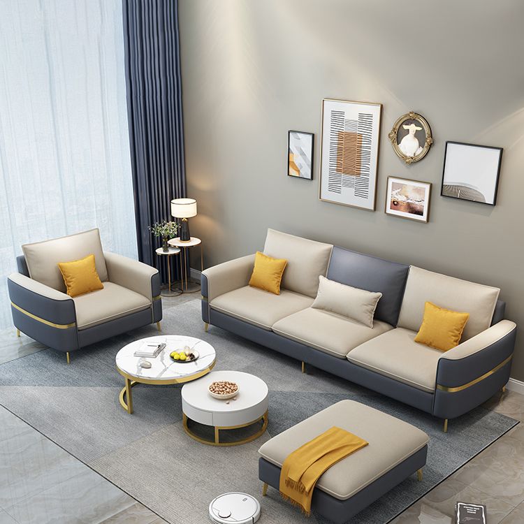 Contemporary Recessed Arm Sofa with Pillows Back and Golden Legs Clearhalo 'furn' 'furn_sectionals' 'Furniture' 'furniture_sectionals' 'kitchen' 'kitchen_sectionals' 'Living Room Furniture' 'Sectionals' 1200x1200_434f3b66-17a4-445d-b15e-456ea1913099