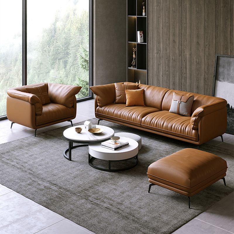 Modern Style with Pillow Back Leather/napa Upholstered Brown Sofa Clearhalo 'furn' 'furn_sofas' 'Furniture' 'furniture_sofas' 'kitchen' 'kitchen_sofas' 'Living Room Furniture' 'Sofa' 'sofas' 1200x1200_434fe065-8df9-4a3f-81ff-727ef9ad7737