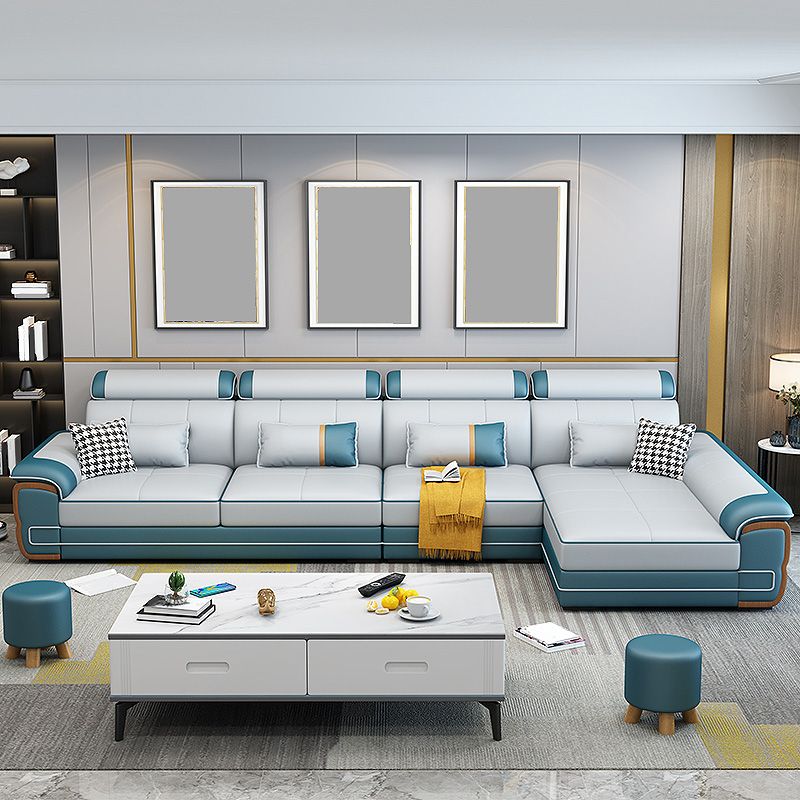 Faux Leather Pillow Top Arm Sectionals 31.5"High Cushion Back Sofa with Slipcover Clearhalo 'furn' 'furn_sectionals' 'Furniture' 'furniture_sectionals' 'Living Room Furniture' 'Sectionals' 1200x1200_435125ed-8702-4336-ba9d-03472f4fce4b